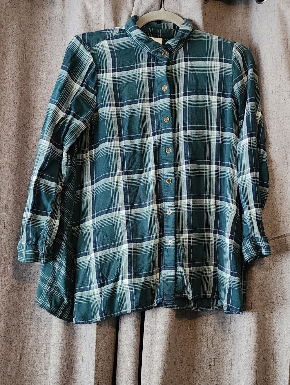 J. Jill Plaid Button Shirt P Petite Green Blue Check Long Sleeve Top Pockets
